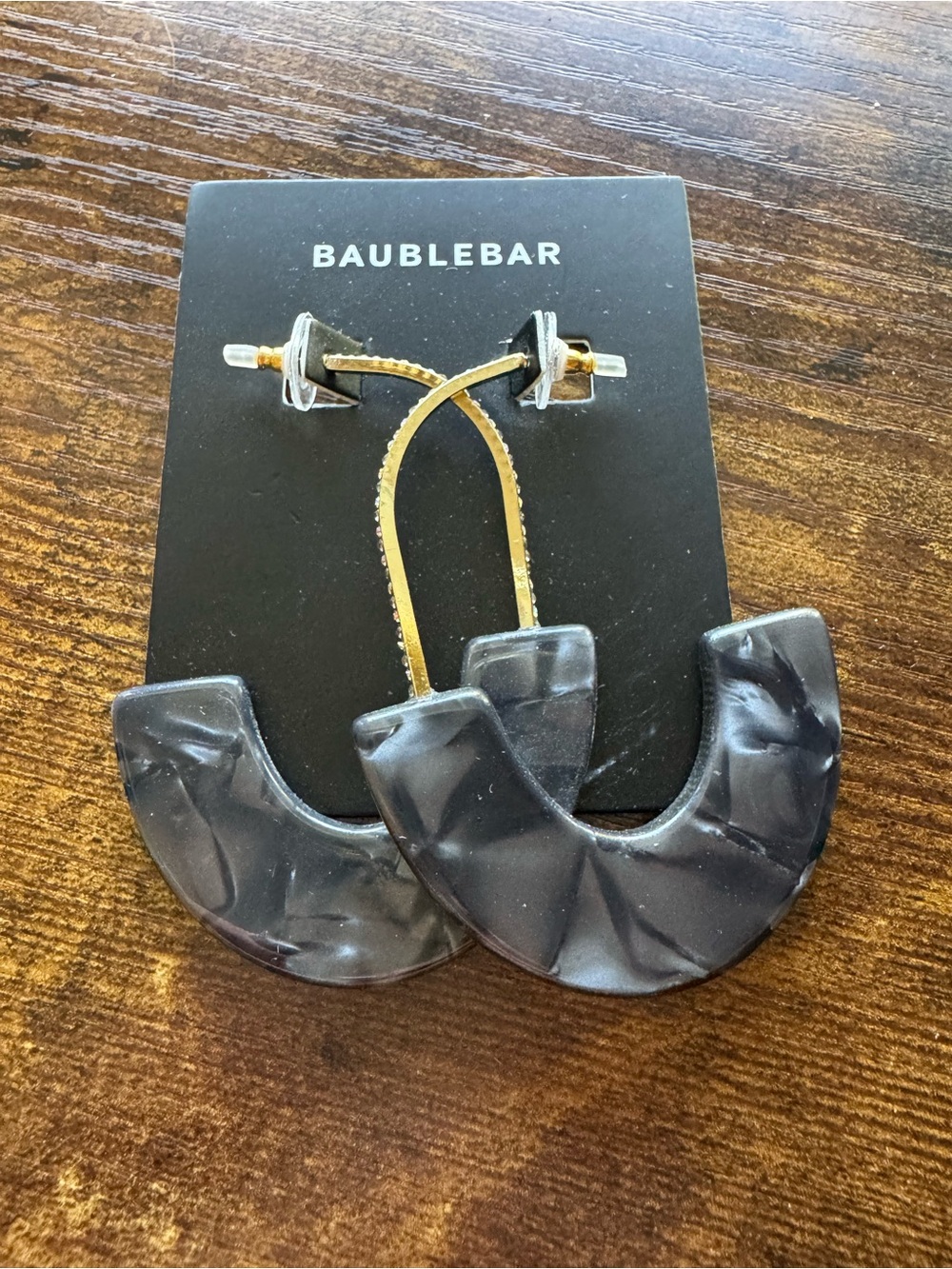 NWT BaubleBar Grey Marbled Resin Rhinestone Crescent Drop